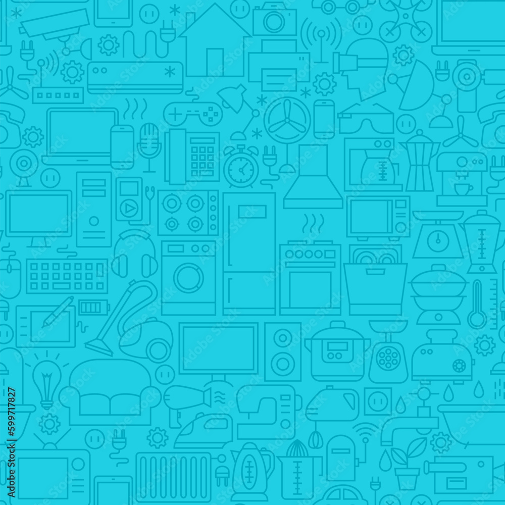 Household Blue Line Tile Pattern. Vector Illustration of Outline Background. Household Blue Line Tile Pattern. Vector Illustration of Outline Background.