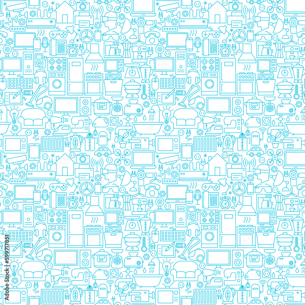 Line Household White Seamless Pattern. Vector Illustration of Outline Background. Line Household White Seamless Pattern. Vector Illustration of Outline Background.