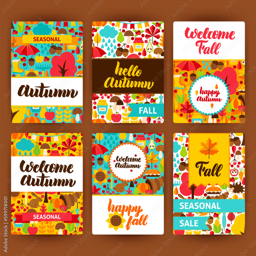 Autumn Label Set. Vector Illustration of Fall Seasonal Concept. Printable Badge Design.