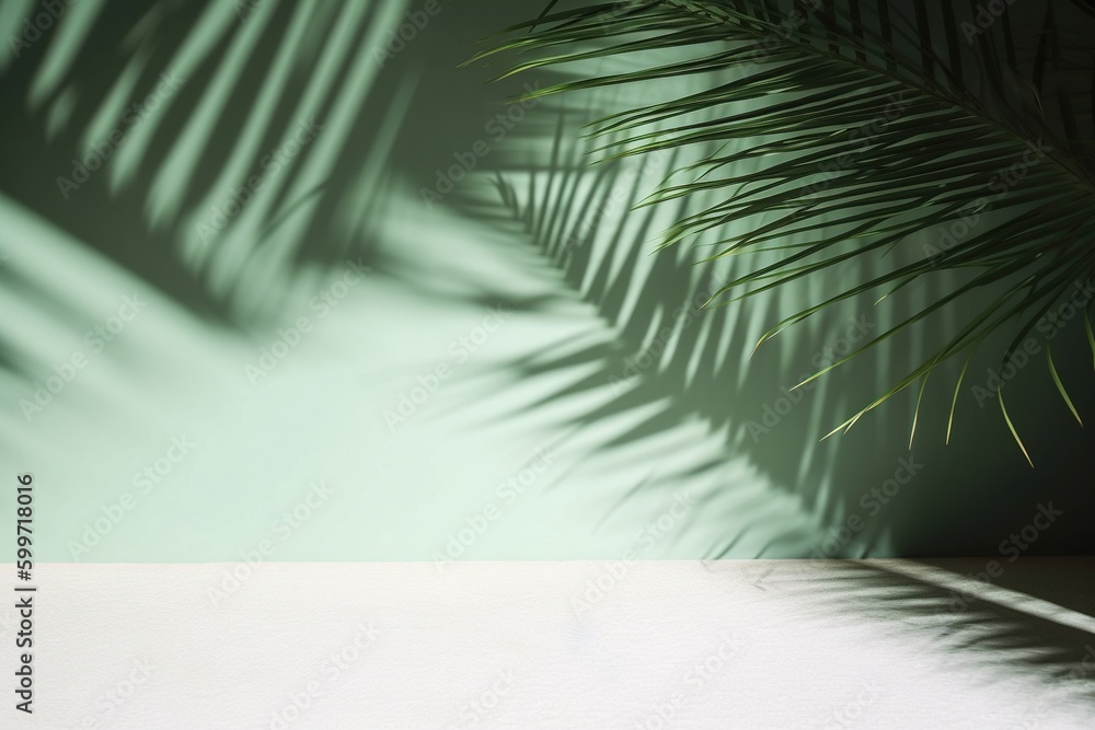 Fototapeta premium palm branch shadow on the wall- Ai