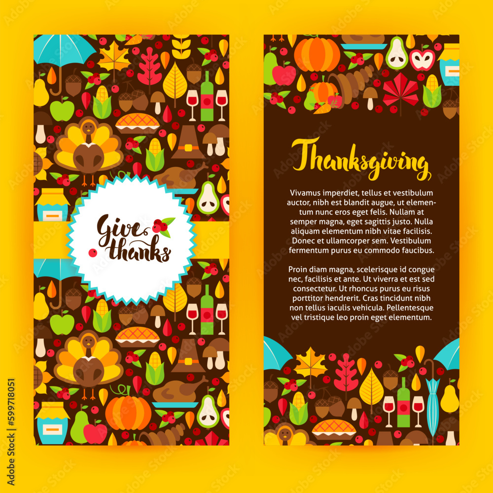 Flyer Template Thanksgiving. Vector Illustration of Autumn Holiday Concept.