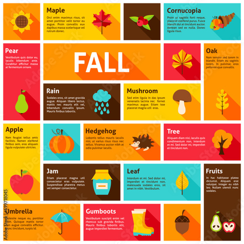 Fall Infographic Concept. Vector Illustration. Autumn Seasonal Icons.