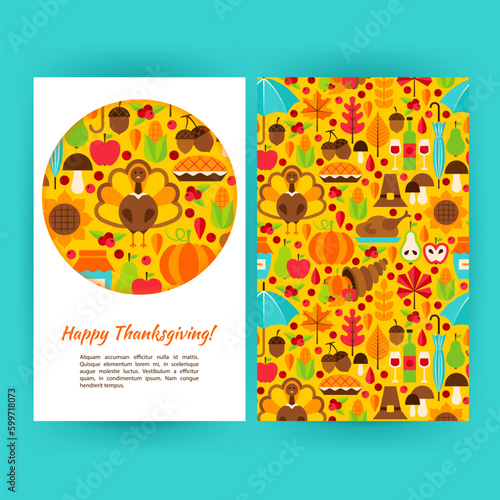 Happy Thanksgiving Flyer Template. Vector Illustration of Fall Holiday Concept.