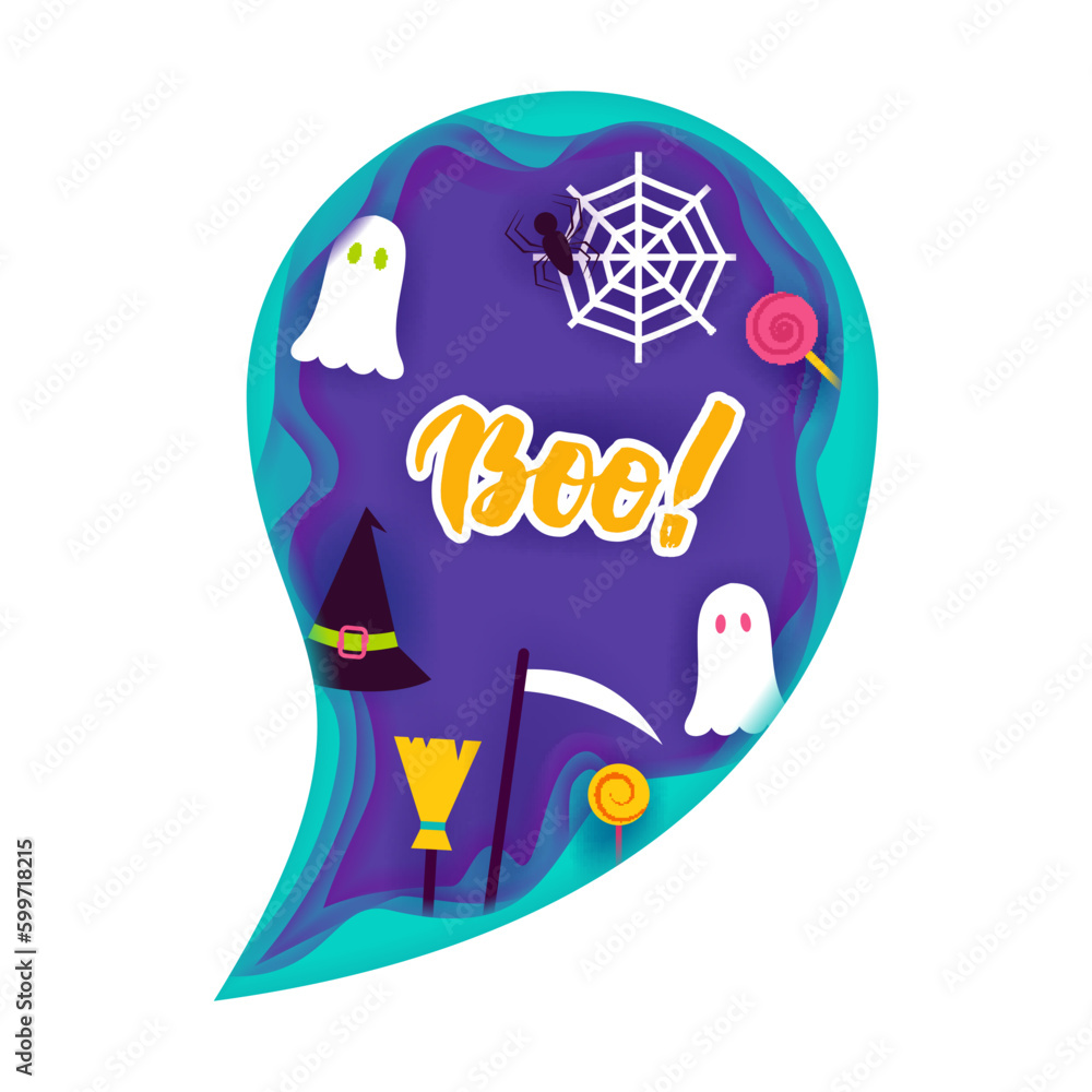Halloween Ghost Papercut Concept. Vector Illustration. Trick or Treat.