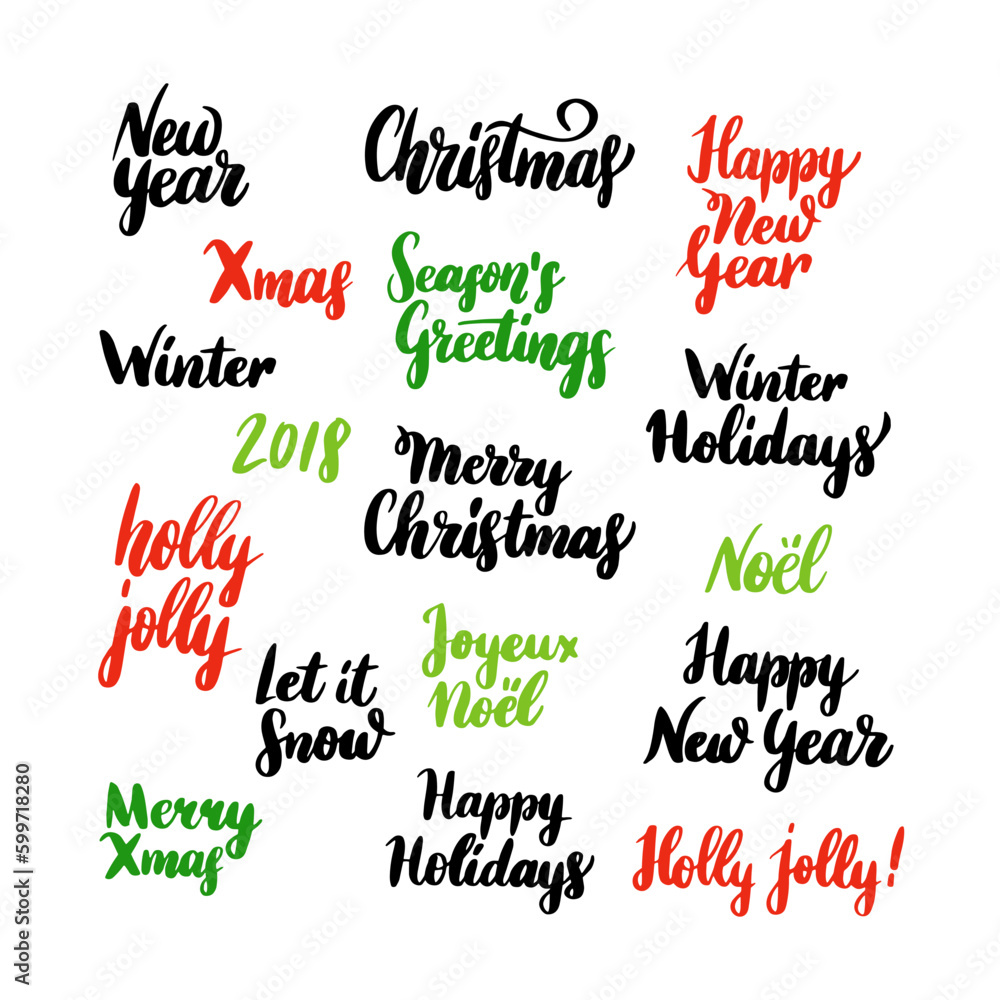 Christmas New Year Lettering. Vector Illustration. Winter Holiday Calligraphy.