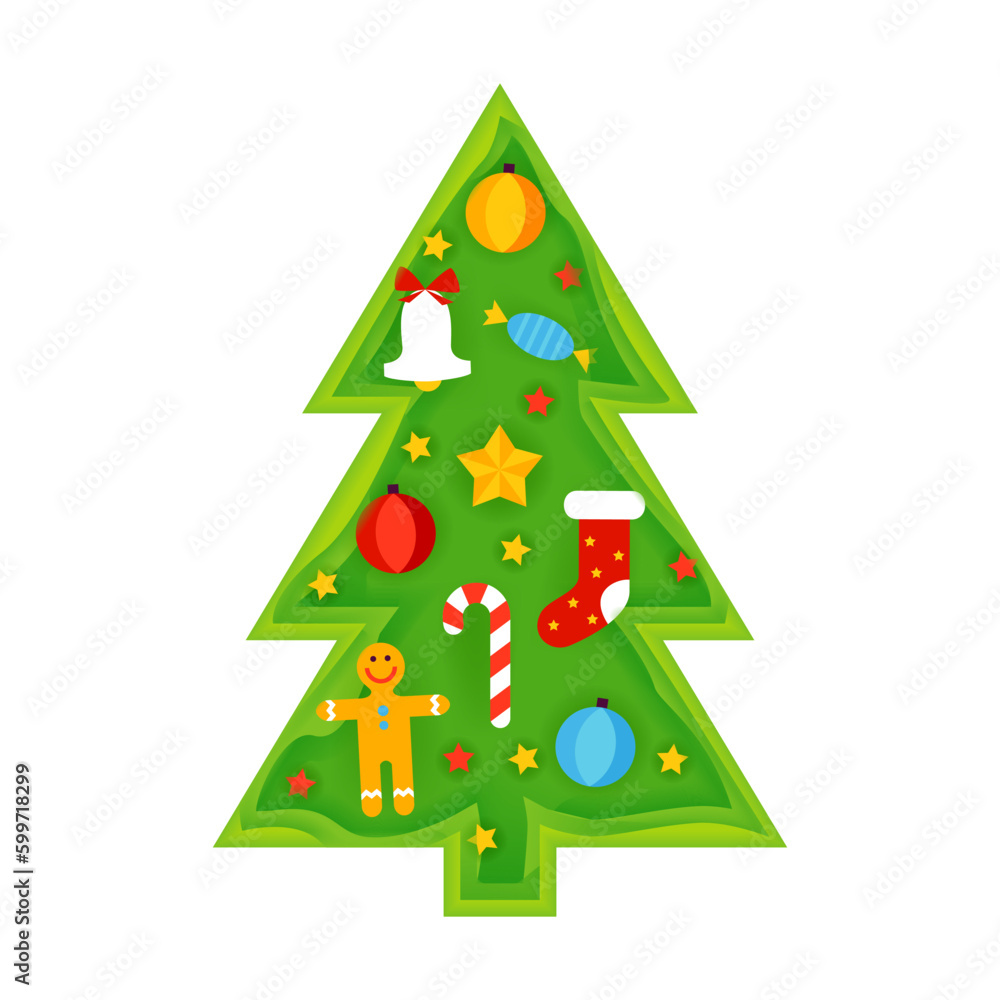 Christmas Tree Papercut. Vector Illustration. Happy New Year Holiday. Christmas Tree Papercut. Vector Illustration. Happy New Year Holiday.