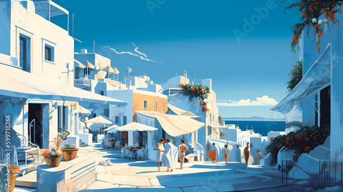 Illustration of beautiful view of Mykonos island, Greece