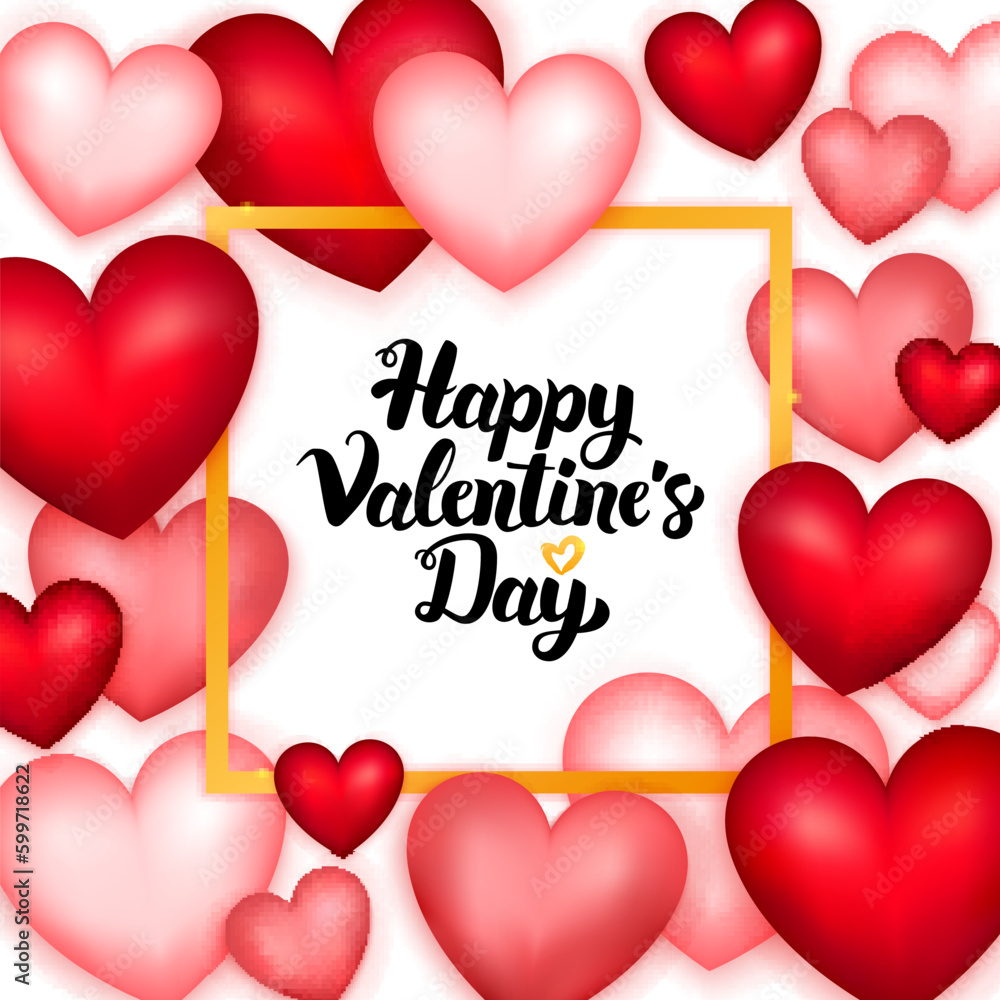 Happy Valentines Day Many Hearts. Vector Illustration of Love Greeting Card.