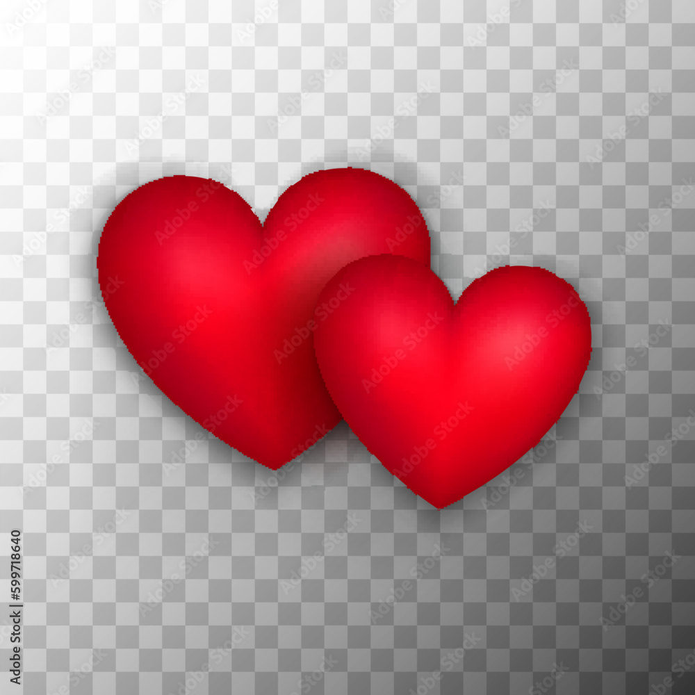 Two Red Hearts. Vector Illustration of Realistic Love Objects over Transparent Background. Two Red Hearts. Vector Illustration of Realistic Love Objects over Transparent Background.