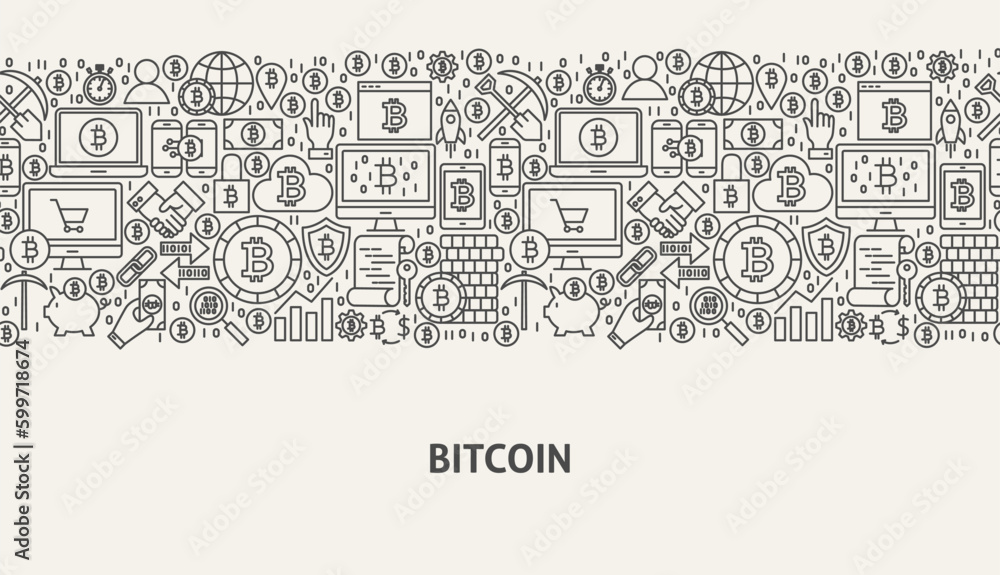 Bitcoin Banner Concept. Vector Illustration of Line Web Design.
