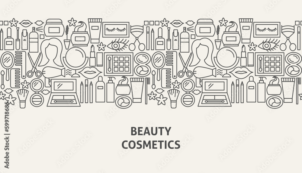 Cosmetics Banner Concept. Vector Illustration of Line Web Design.