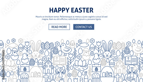 Easter Banner Design. Vector Illustration of Line Web Concept.