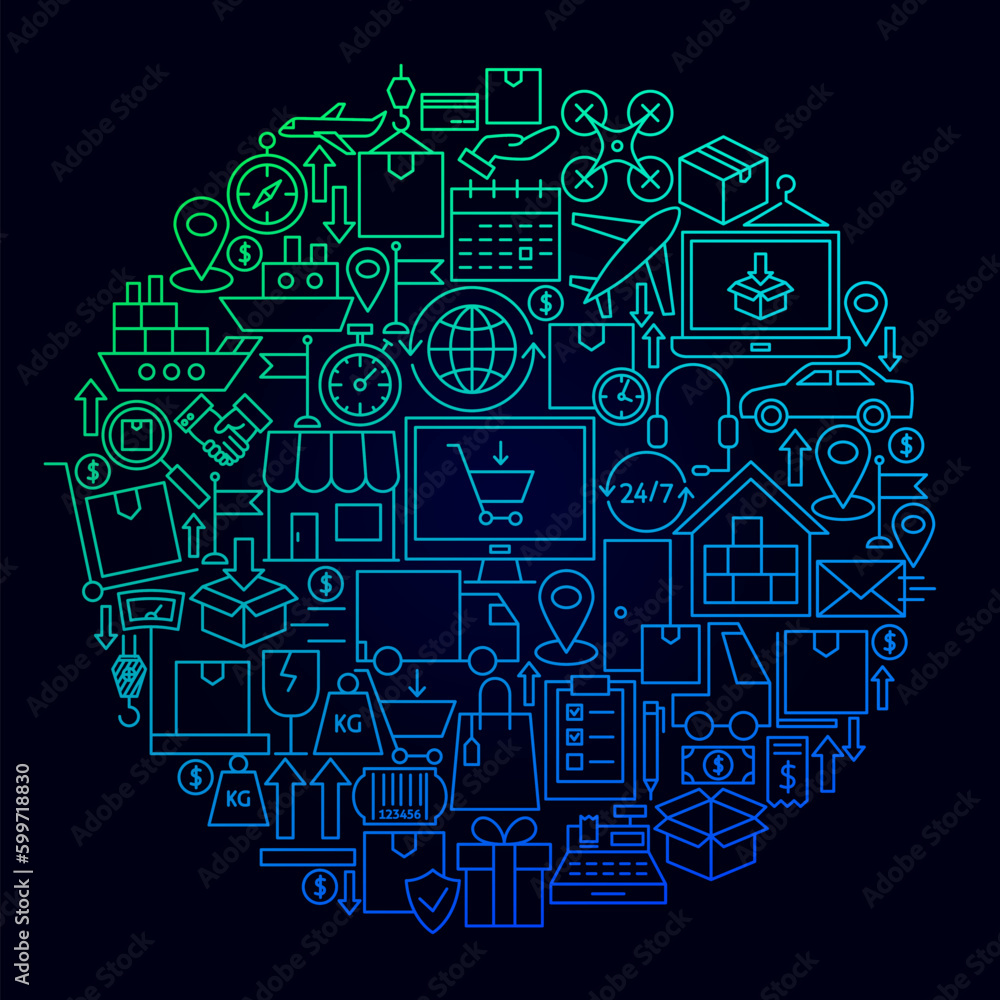 Logistics Delivery Icon Circle Concept. Vector Illustration of Logistics Objects.