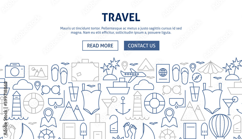 Travel Banner Design. Vector Illustration of Line Web Concept.