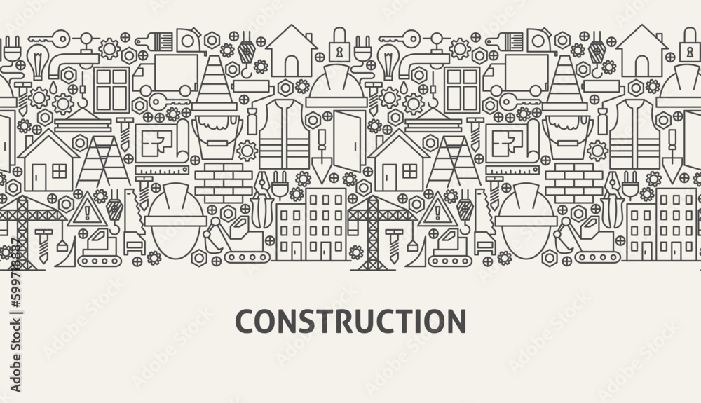 Construction Banner Concept. Vector Illustration of Line Web Design.