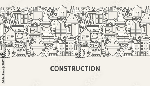 Construction Banner Concept. Vector Illustration of Line Web Design.