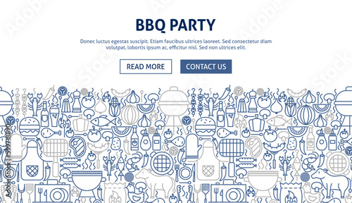 BBQ Party Banner Design. Vector Illustration of Line Web Concept.