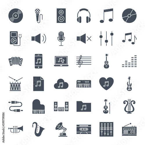 Music Solid Web Icons. Vector Set of Glyphs.