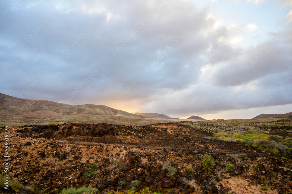 View on Montana Roja near Corallejo at winter, Fuerteventura, Canary islands, Spain