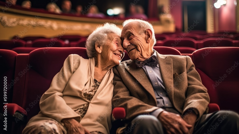 senior couple enjoying a theater performance, generative ai