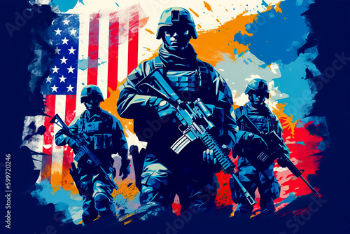 USA army soldiers, graphic design. Generative AI