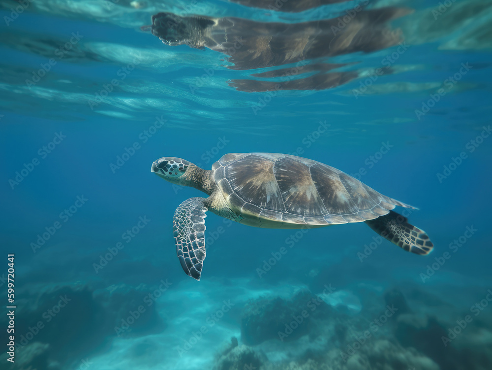 Fototapeta premium Sea turtle in the ocean. Generative AI
