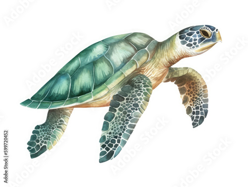 Sea turtle watercolor illustration on a white background. Generative AI