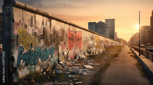 Ilustration of the ruins of the Berlin Wall. Generative AI. photo