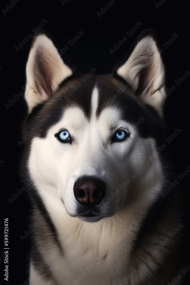 Siberian husky head studio portrait. Generative AI