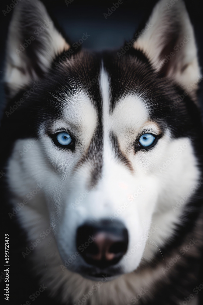 Close-up portrait of a siberian husky dog with its beautiful blue eyes. Generative AI Close-up portrait of a siberian husky dog with its beautiful blue eyes. Generative AI