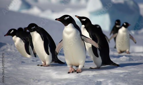 Penguins in the south pole. Generative AI