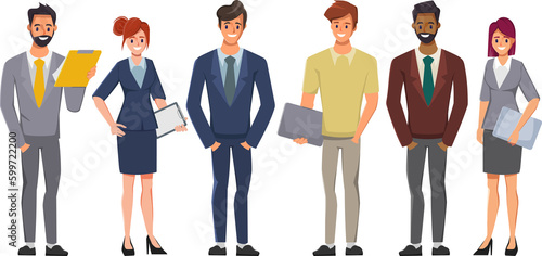 Business people teamwork office character. Colleague working together concept. Flat cartoon character design.