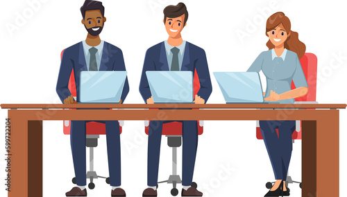 Business people teamwork office character. Colleague working together concept. Flat cartoon character design.