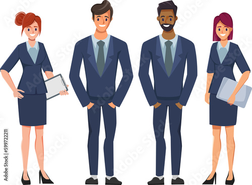 Business people teamwork office character. Colleague working together concept. Flat cartoon character design.