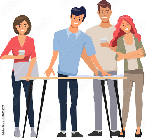 Business people teamwork office character. Colleague working together concept. Flat cartoon character design.
