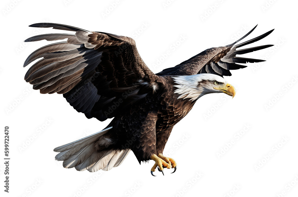 Fototapeta premium Eagle flying in transparent background. Generative AI.