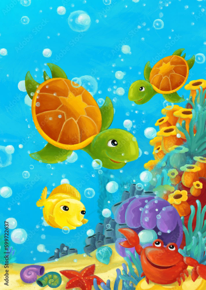 cartoon ocean scene coral reef forest animals diving cartoon ocean scene coral reef forest animals diving