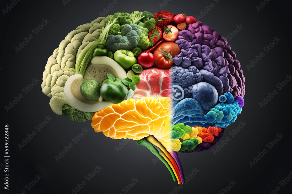 Healthy brain by a balanced diet of fruits and vegetables. Conceptual