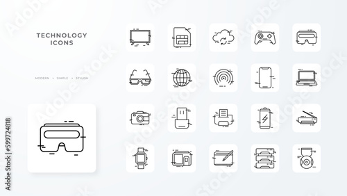 Technology icon collection with black outline style. internet, network, line, sign, business, set, computer. Vector Illustration