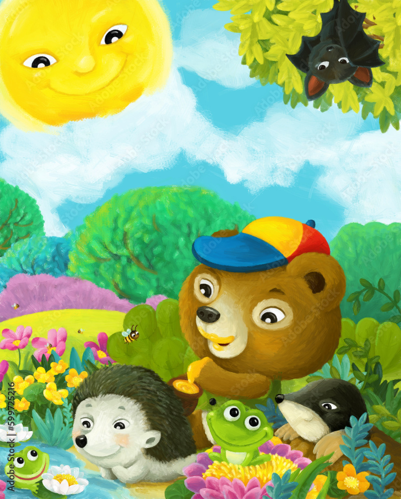 Fototapeta premium cartoon fun scene forest animals friends together