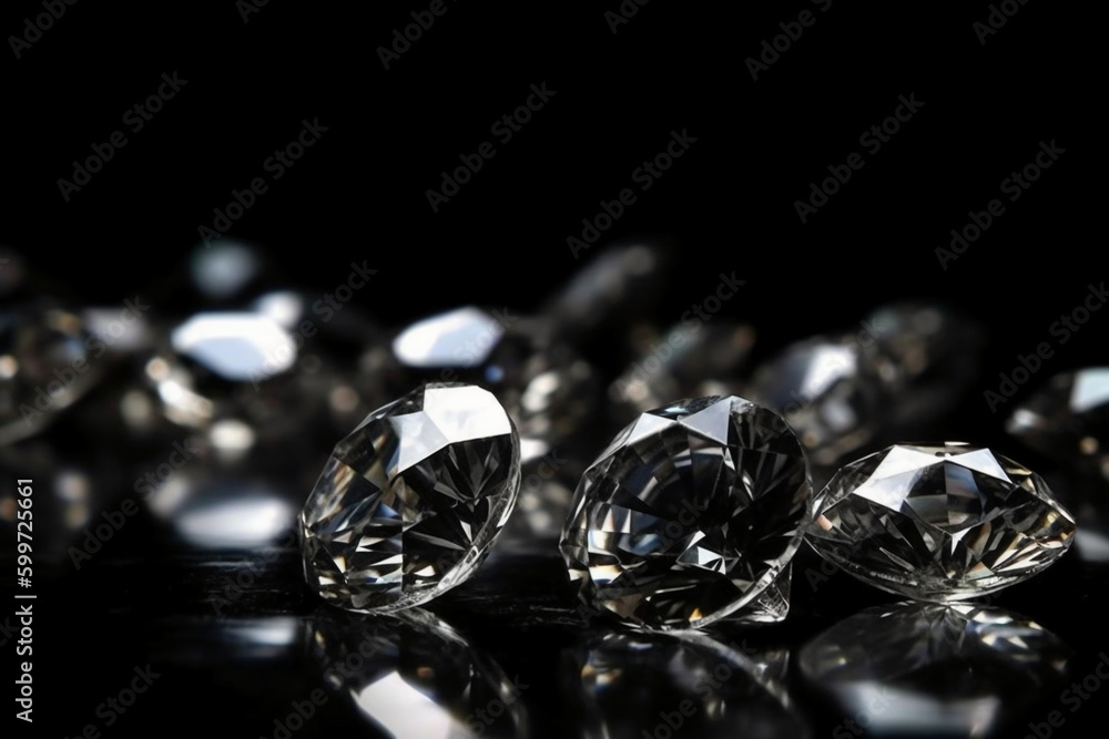 Diamonds on black background copyspace. AI generative Diamonds on black background copyspace. AI generative