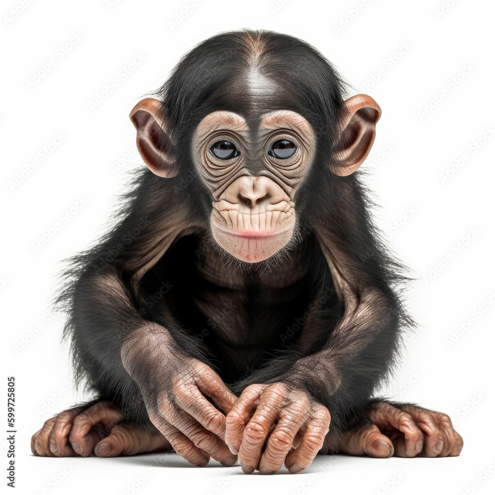 Fototapeta premium Baby Chimpanzee isolated on white (generative AI)