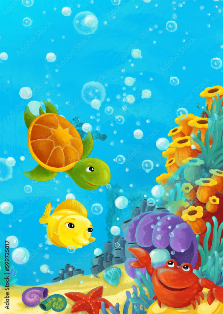 cartoon ocean scene coral reef forest animals diving cartoon ocean scene coral reef forest animals diving