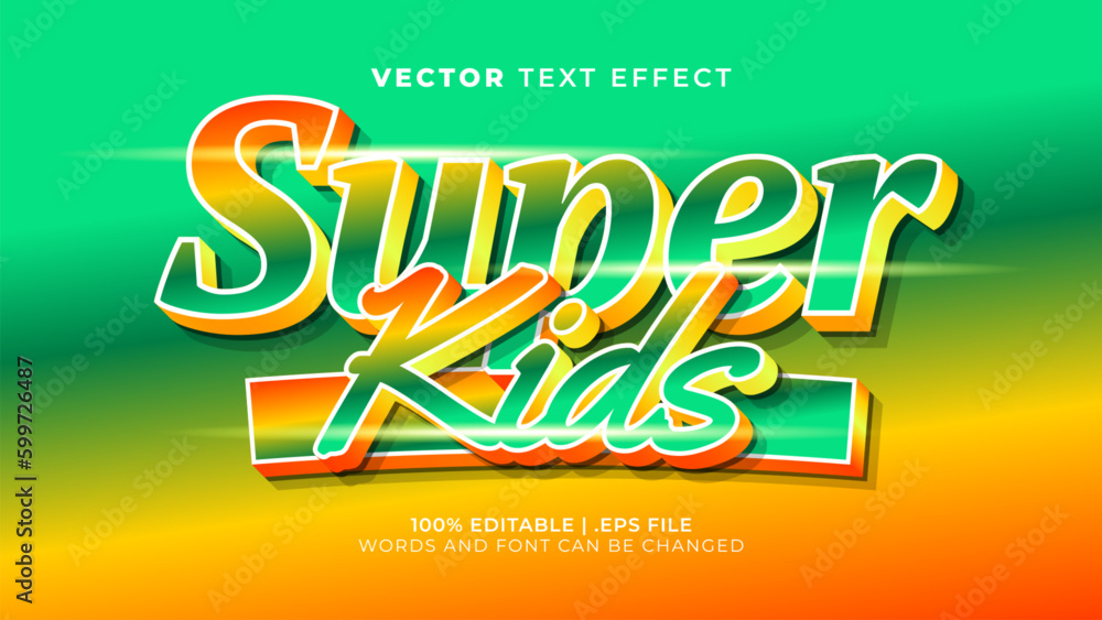 super kids colorful 3d editable text effect style template