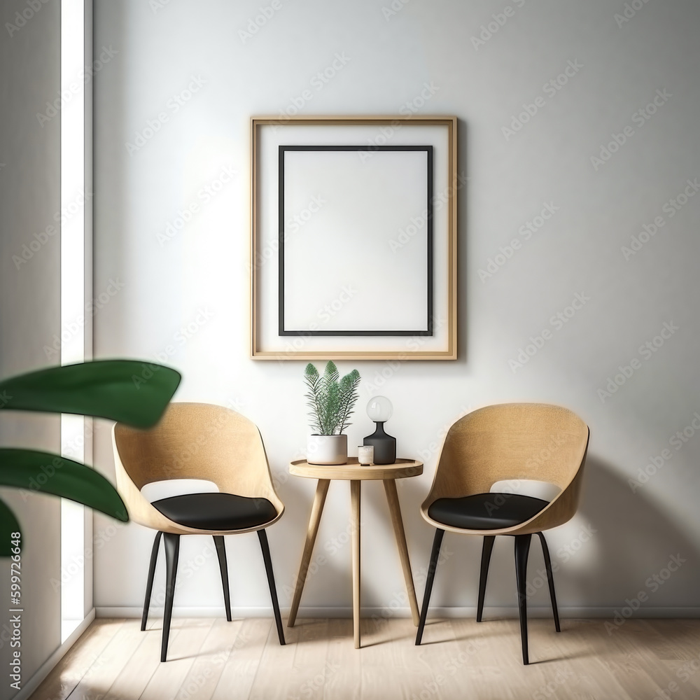 Fototapeta premium View of photo frame with interior home decor, Generative Ai