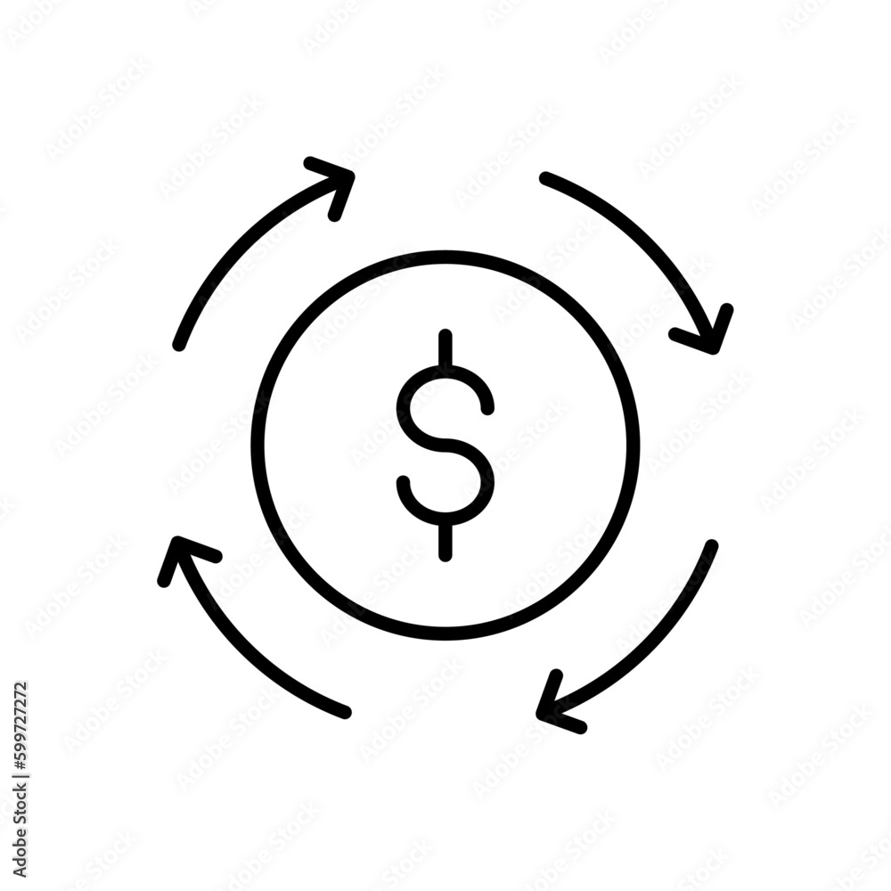 Circular economy finance and money icon with black outline style. renewable, sustainable, waste, reuse, global, arrow, future. Vector Illustration Circular economy finance and money icon with black outline style. renewable, sustainable, waste, reuse, global, arrow, future. Vector Illustration