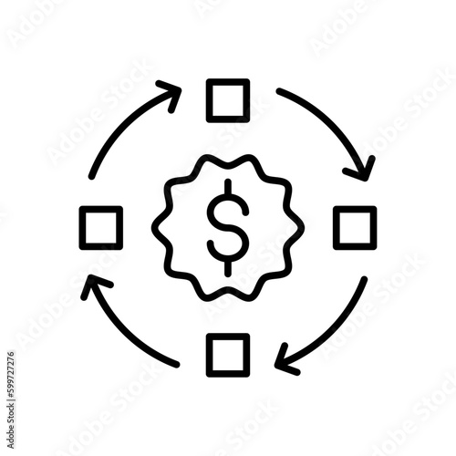 Value chain finance and money icon with black outline style. process, iot, marketing, infographic, web, global, things. Vector Illustration