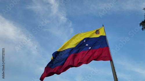 Venezuela Waving Flag Against Cloudy Sky