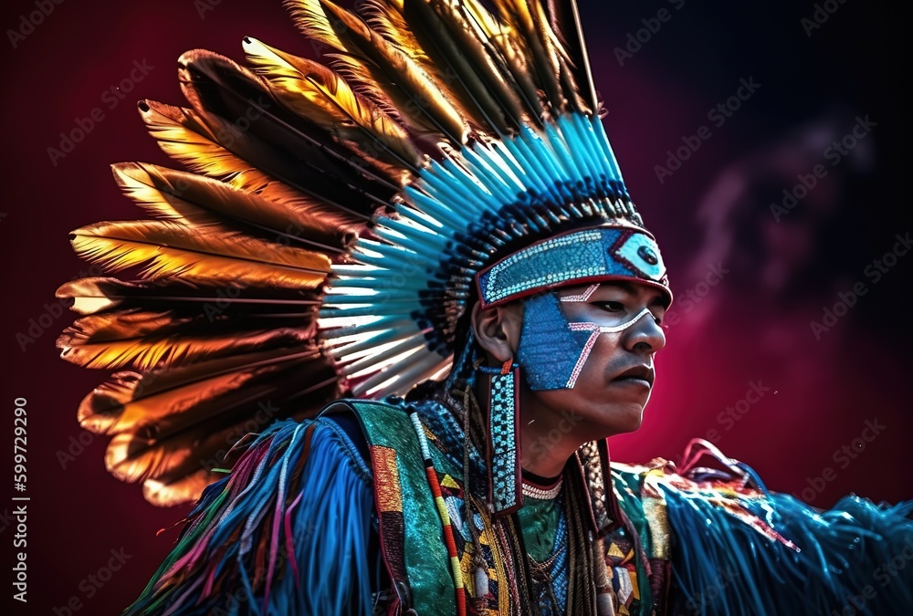 an indigenous male performs folkloric dance at a festival native american, Generative AI