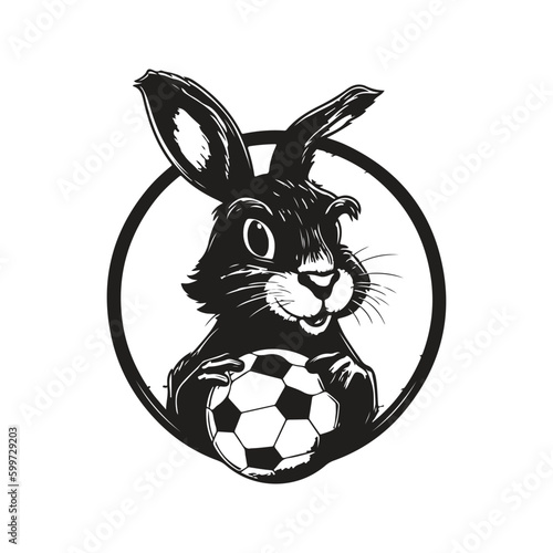 rabbit football player, vintage logo line art concept black and white color, hand drawn illustration